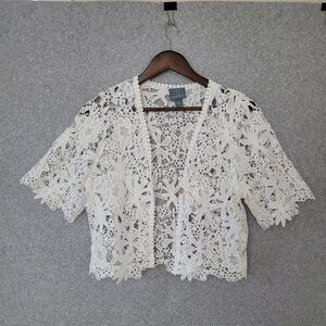 Rabbit Rabbit Rabbit Designs White Lace Floral Shrug Cardigan Top Size S